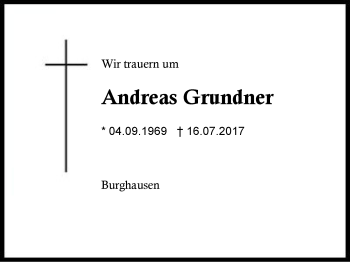 Traueranzeige von Andreas Grundner von Region Berchtesgadener Land