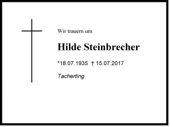 Traueranzeige von Hilde Steinbrecher von Region Chiemgau
