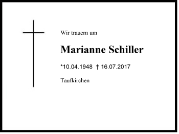 Traueranzeige von Schiller Marianne von Region Chiemgau