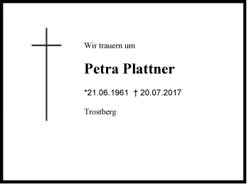 Traueranzeige von Petra Plattner von Region Chiemgau