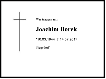 Traueranzeige von Joachim Borek von Region Chiemgau