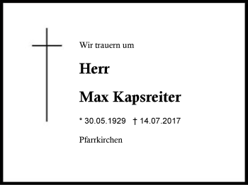 Traueranzeige von Max Kapsreiter von Region Berchtesgadener Land