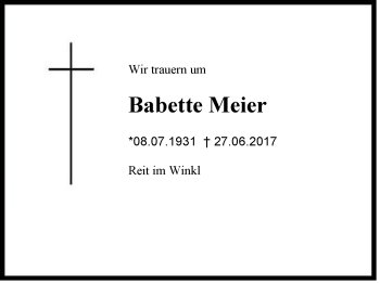 Traueranzeige von Babette Meier von Region Chiemgau