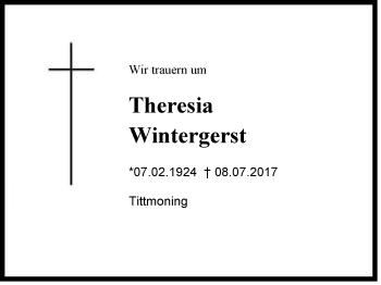 Traueranzeige von Theresia Wintergerst von Region Chiemgau