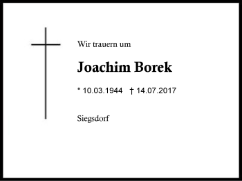 Traueranzeige von Joachim Borek von Region Chiemgau