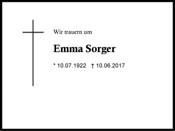 Traueranzeige von Emma Sorger von Region Berchtesgadener Land