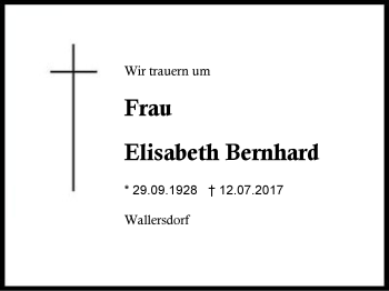 Traueranzeige von Elisabeth Bernhard von Region Berchtesgadener Land