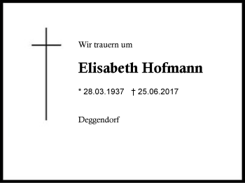 Traueranzeige von Elisabeth Hofmann von Region Berchtesgadener Land