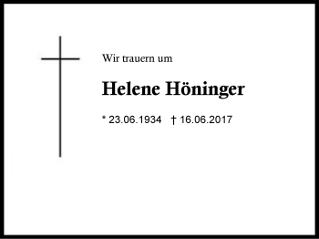 Traueranzeige von Helene Höninger von Region Chiemgau