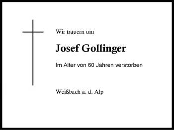 Traueranzeige von Josef Gollinger von Region Berchtesgadener Land