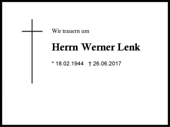 Traueranzeige von Werner Lenk von Region Berchtesgadener Land