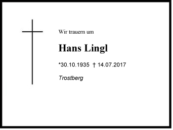 Traueranzeige von Hans Lingl von Region Chiemgau