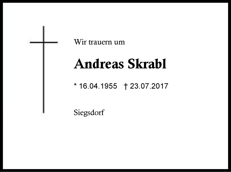 Traueranzeigen Von Andreas Skrabl | Traueranzeige Aus Der Region