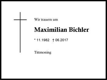 Traueranzeige von Maximilian Bichler von Region Berchtesgadener Land