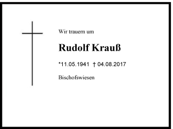 Traueranzeige von Rudolf Krauß von Region Berchtesgadener Land