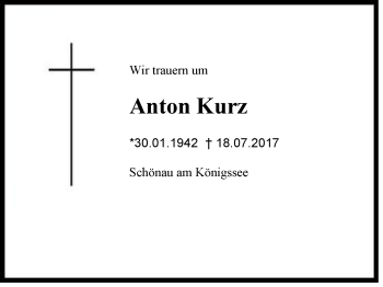 Traueranzeige von Anton  Kurz von Region Berchtesgadener Land