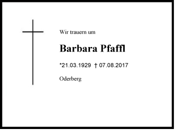 Traueranzeige von Barbara Pfaffl von Region Chiemgau