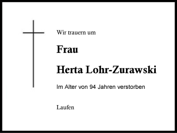 Traueranzeige von Herta Lohr-Zurawski von Region Berchtesgadener Land
