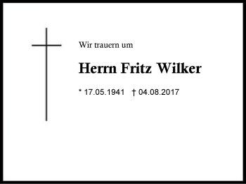 Traueranzeige von Fritz Wilker von Region Berchtesgadener Land