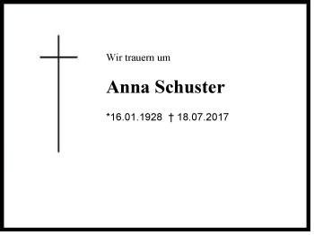 Traueranzeige von Anna Schuster von Region Chiemgau