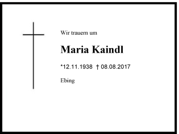 Traueranzeige von Maria Kaindl von Region Chiemgau