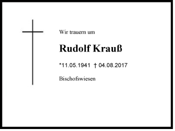 Traueranzeige von Rudolf Krauß von Region Berchtesgadener Land