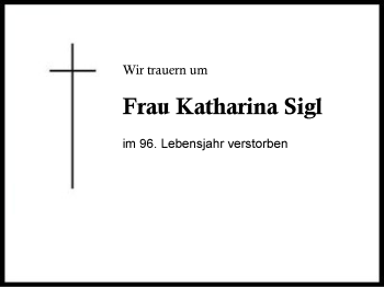 Traueranzeige von Katharina Sigl von Region Berchtesgadener Land