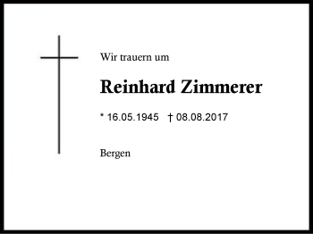 Traueranzeige von Reinhard Zimmerer von Region Chiemgau