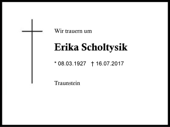 Traueranzeige von Erika Scholtysik von Region Chiemgau
