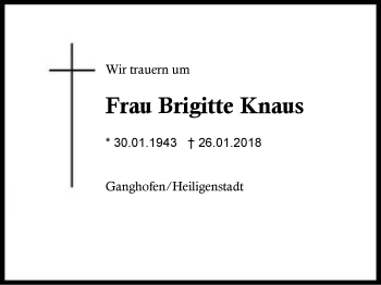 Traueranzeige von Brigitte Knaus von Region Berchtesgadener Land