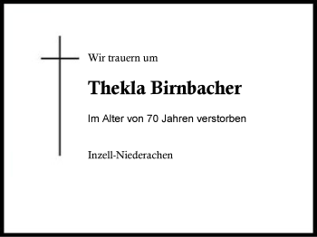 Traueranzeige von Thekla Birnbacher von Region Chiemgau