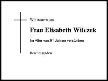 Traueranzeige von Elisabeth Wilczek von Region Chiemgau