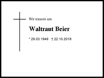 Traueranzeige von Waltraut Beier von Region Berchtesgadener Land