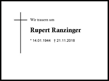 Traueranzeige von Rupert Ranzinger von Region Berchtesgadener Land