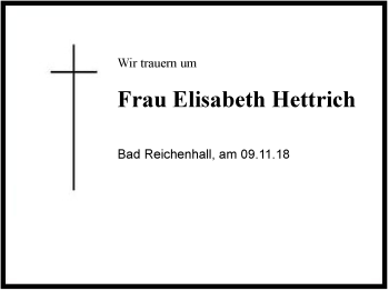 Traueranzeige von Elisabeth Hettrich von Region Berchtesgadener Land