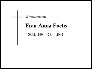 Traueranzeige von Anna Fuchs von Region Berchtesgadener Land