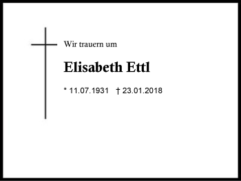 Traueranzeige von Elisabeth Ettl von Region Berchtesgadener Land