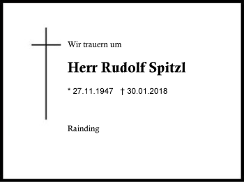 Traueranzeige von Rudolf Spitzl von Region Berchtesgadener Land