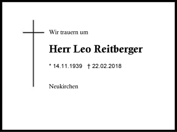 Traueranzeige von Leo Reitberger von Region Berchtesgadener Land