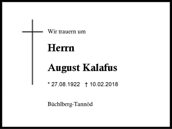 Traueranzeige von August Kalafus von Region Berchtesgadener Land