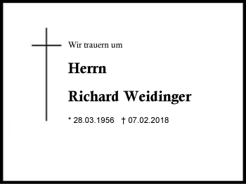 Traueranzeige von Richard Weidinger von Region Berchtesgadener Land