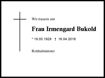 Traueranzeige von Irmengard Bukold von Region Berchtesgadener Land