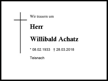 Traueranzeige von Willibald Achatz von Region Berchtesgadener Land