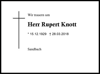 Traueranzeige von Rupert Knott von Region Berchtesgadener Land