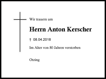 Traueranzeige von Anton Kerscher von Region Berchtesgadener Land