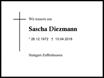 Traueranzeige von Sascha Diezmann von Region Berchtesgadener Land