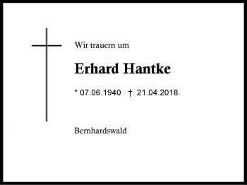 Traueranzeige von Erhard Hantke von Region Berchtesgadener Land