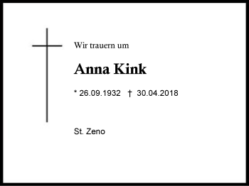 Traueranzeige von Anna Kink von Region Berchtesgadener Land