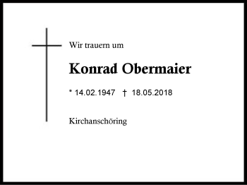 Traueranzeige von Konrad Obermaier von Region Berchtesgadener Land