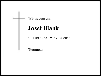 Traueranzeige von Josef Blank von Region Chiemgau